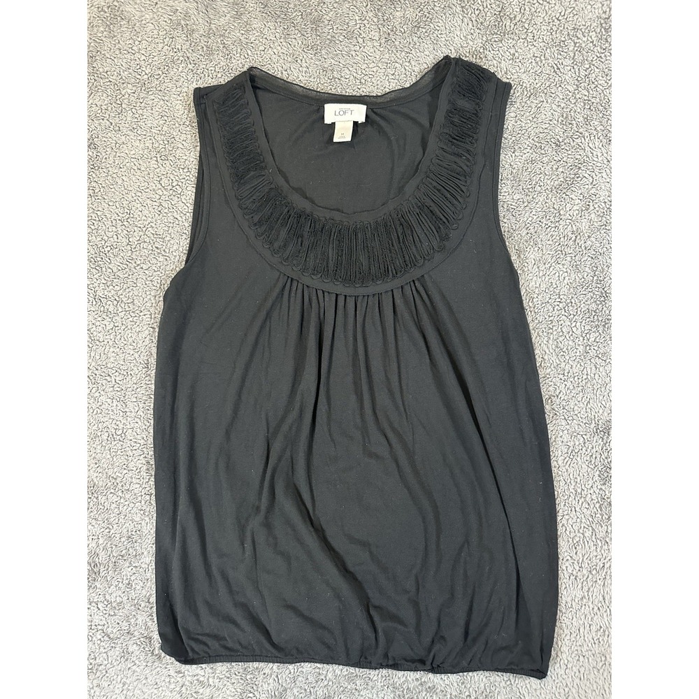 Ann Taylor Loft Top Womens Medium Blouse Sleeveless Ruffled Scrunched Bottom